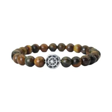 Imagem de Pulseira Masculina Viking Pirata Com Bússola, Pedra Natural Genuína Ol