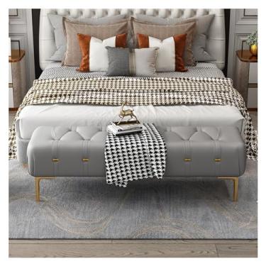 Imagem de Banco estofado moderno com assento acolchoado, banco para os pés com perna de metal resistente, banco de couro para quarto, sala de estar, entrada decorativa (cinza escuro, 100 x 40 x 43 cm)