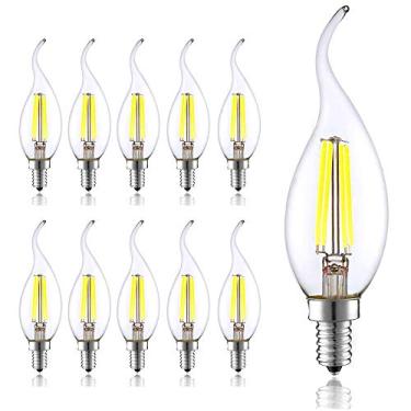 Imagem de Lâmpada LED E14 com Rosca Edison Pequena C35 4W Equivalente a 40W, Branco Frio 6000-6500K 400LM, para Lustres, Feixe de Luz 360°, Pacote com 10 Unidades