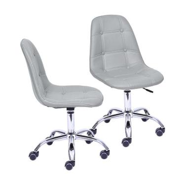 Imagem de Kit 02 Cadeiras Boxbit Dkr Eames Botonê Cinza Base Rodízio