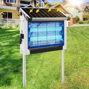 Imagem de Mata-mosquitos solar ao ar livre, 4500 V recarregável à prova d'água com sensor de painel solar, armadilha elétrica para moscas, cabo de 3 metros, eliminador de insetos sem fio para pátio e quintal