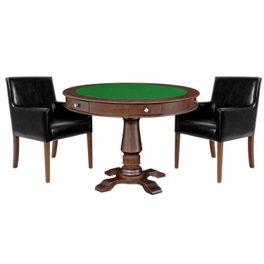 Imagem de Mesa de Jogos Carteado Victoria Tampo Reversível Imbuia com Kit 2 Cadeiras Liverpool PU Preto Liso