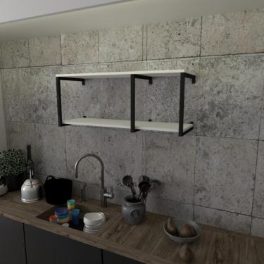 Imagem de Prateleira Industrial Suspensa Estante Parede Nicho Branco Cozinha Escritorio Sala Quarto Infantil