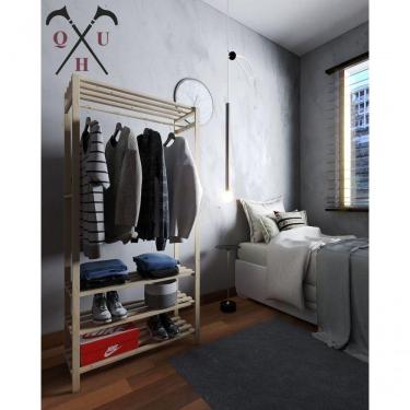 Imagem de Kit Aparador Estilo Moderno Expositor 100% Madeira Natural E Arara Nova Para Closets Reforçada De Qu