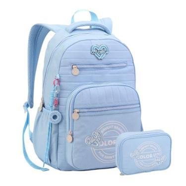 Imagem de Kit Mochila Costas Color Up Com Estojo Box Glitter Juvenil Cor:Céu - S