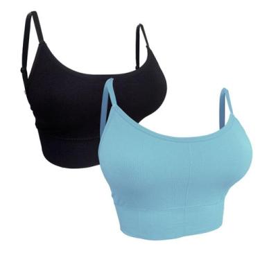 Imagem de Kit 2 Top De Alcinha Academia Feminino Fitness Com Bojo Liso COR:PRETO