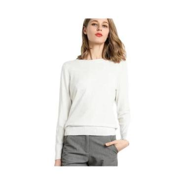 Imagem de Suéter Feminino De Lã Cashmere Com Gola O, Tamanho Grande, Manga Longa