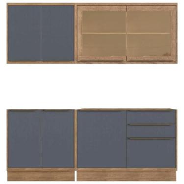 Imagem de Cozinha Modulada Completa 4 Peças 100% MDF Herval Uno, Grafite e Louro