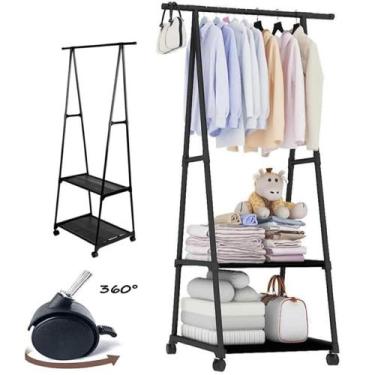 Imagem de Arara de Roupas Cabideiro Guarda Sapateira Prateleira Com Rodinhas - T