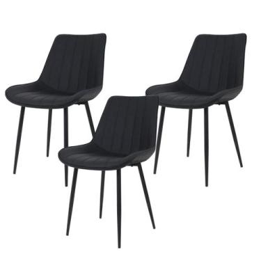 Imagem de Kit 3 Cadeiras de Cozinha Sala Jantar Taina Chicago Preto Assento Esto