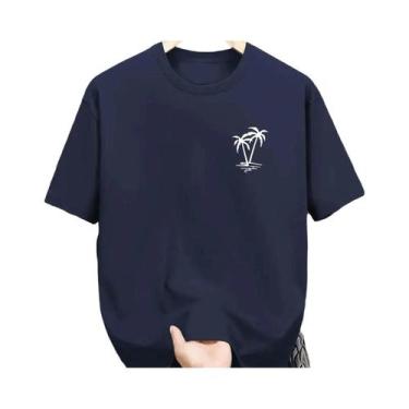 Imagem de Camiseta Masculina De Verão Em Algodão Casual Com Gola Redonda E Manga