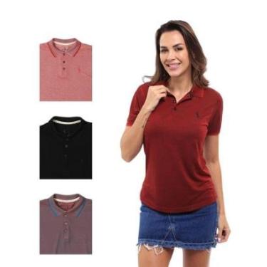 Imagem de Camisa Polo Feminina Manga Curta Piquet Moderna Leve Kit 4-Feminino