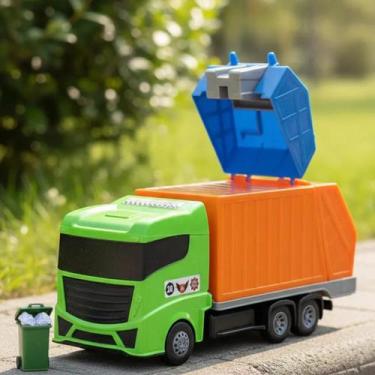 Imagem de Brinquedo Caminhão Coletor De Lixo Menino Carrega Descarrega Educativo