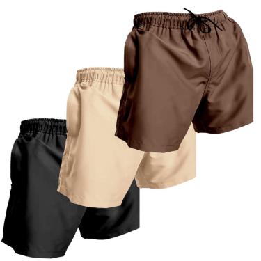 Imagem de Kit 3 Shorts Tactel Masculino Praia Liso com Bolsos Secagem Rápida e Ajuste-Masculino