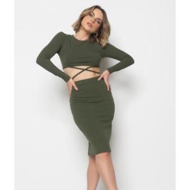 Imagem de Cropped Salvatore Fashion Manga Longa Tiras Malha Canelada Feminino-Feminino