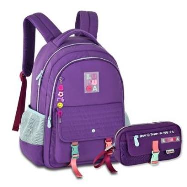 Imagem de Mochila com Estojo Luluca Kit Escolar Bolsa Juvenil Premium-Feminino