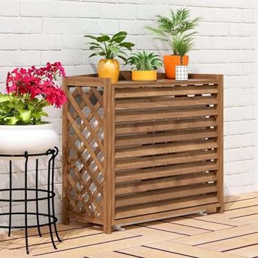 Imagem de Tampa de ar condicionado de madeira maciça, cerca de tela de privacidade, suporte para plantas internas/externas, suporte para flores de varanda de madeira, ar condicionado e grade de proteç