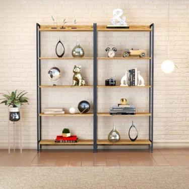 Imagem de Kit 2 Estantes para Livros Altas Industrial Aço 5 Prateleiras 187cmx80