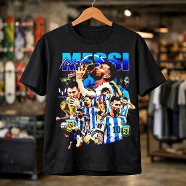 Imagem de Camiseta Masculina Messi Argentina Algodão Premium 30.1 Penteado Camisa Futebol Copa Idolo Fãs-Masculino