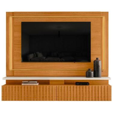 Imagem de Painel Para TV 75 Pol Com Bancada Suspensa Ripada LED Allen M07 Cinamo