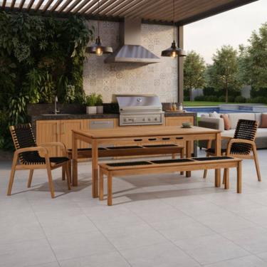 Imagem de Mesa de Jantar Com 02 Bancos de Madeira e 02 Cadeiras com Braço Trammare C07 Corda Preta - Lyam Decor