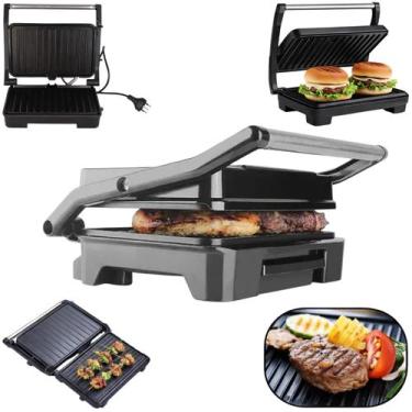 Imagem de Sanduicheira 1000W Grill 2 em 1 Inox 110V ou 220V Antiaderente Refeiçã