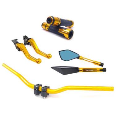 Imagem de Kit Manete Manopla Guidão Retrovisor Titan 125 150 160 Lona Gravado a 