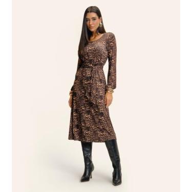 Imagem de Vestido Midi Manga Longa Animal Print Endless Marrom, GG, Marrom