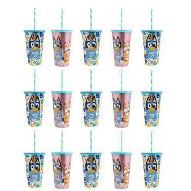 Imagem de Kit 15 Copos Bluey e Bingo 500ml Lembrancinha Festa Infantil Sacola Su