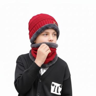Imagem de Kit Infantil 8-14 Anos Touca Gorro Cachecol Beanie Forrada Lã Inverno 