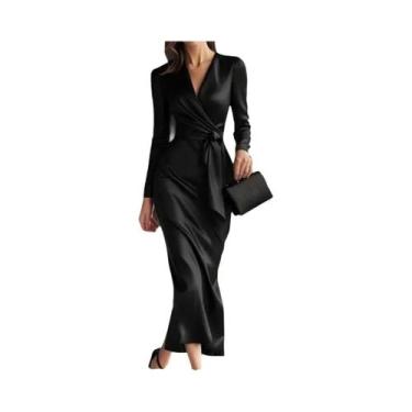 Imagem de Vestido Feminino De Manga Longa Com Renda E Cintura Justa Estilo Hepbu