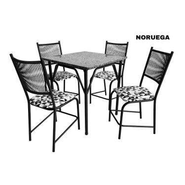 Imagem de Conjunto de Jantar Noruega 4 Lugares Tampo em Granito com Cadeiras Estofadas Preto 75X1...