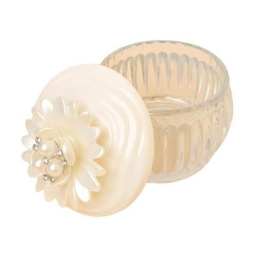 Imagem de Mini Porta Jóias de Vidro com Tampa e Detalhe Floral Charmoso 8cm - Ho