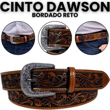 Imagem de Cinto Masculino Couro Bordado Reto Dawson Caramelo, Marrom, 105