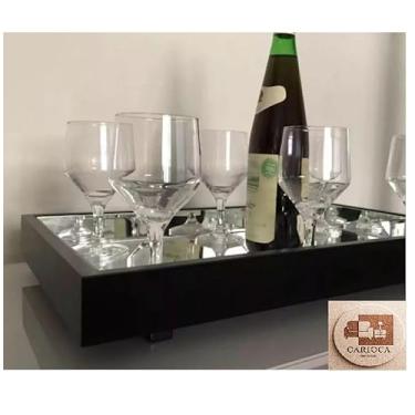 Imagem de Bandeja Espelhada Preta em MDF para Mesa, Bar, Aparador,Taças, Bebidas, Decoração
