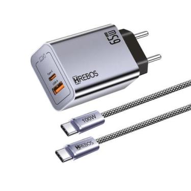 Imagem de Carregador Turbo 65W Hrebos Maxion Charge AD-229CC USB-C PD + USB-A Ca