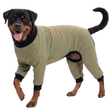 Imagem de LovinPet Pijama para Cachorro Grande, Camisa Listrada de Algodão Marrom E Verde para Cachorro, Pijama para Cachorro de Raça Grande, Proteção Uv, Pijama para Animais de Estimação/Xxl