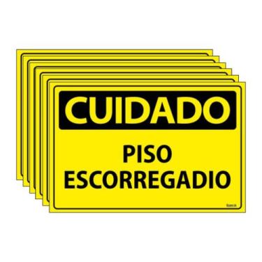 Imagem de Combo 6 Placas De Sinalização Cuidado Piso Escorregadio 30x20 Ecom IA 