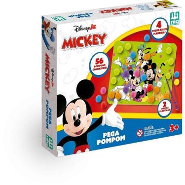 Imagem de Brinquedo Educativo Mickey Pega Pompom com Placas de Madeira Pinças e Pompons Coloridos Nig Brinquedos