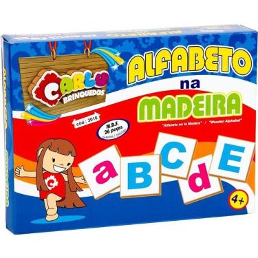 Imagem de Brinquedo Pedagógico Alfabeto na Madeira com 26 Peças em MDF Amadeirado Carlu Brinquedos