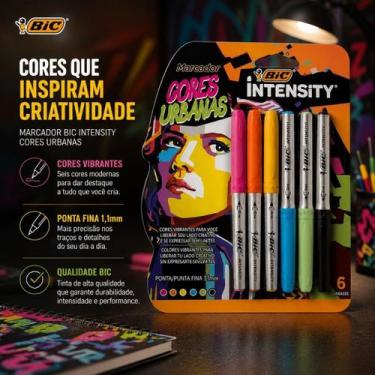Imagem de Kit 6 Marcadores Bic Intensity Cores Urbanas Ponta Fina 1,1mm