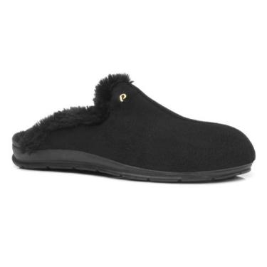 Imagem de Pantufa Feminina Pegada  Chinelo Com Pelos Em Lã, Preto, 37