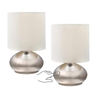 Imagem de Catalina Lighting Caden Pacote com 2 Mini Lâmpadas de Metal Touch Accent de 23 cm com Persianas de Tambor de Linho, Prata Clássica, 18581-000, 23,5 cm