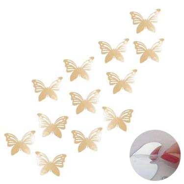 Imagem de 12 Espelho Borboleta Decorativo Peças Acrílico Sala Dourado - Nm