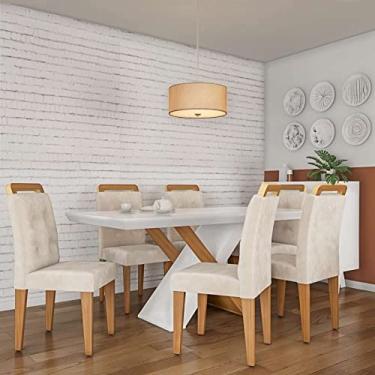 Imagem de Conjunto de Mesa de Jantar com Vidro e 6 Cadeiras Elizabeth Veludo Creme e Off White