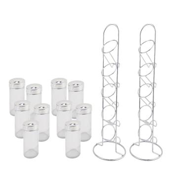 Imagem de Kit Porta Condimento Com Suporte Vertical e 10 Potes De Vidro