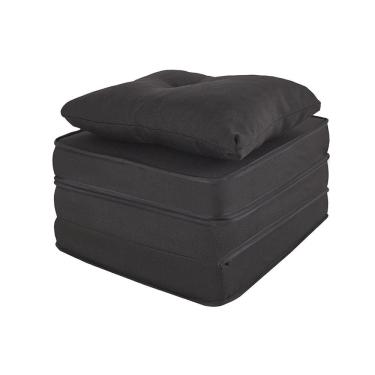 Imagem de Puff Multiuso 3 Em 1 + Travesseiro Solteiro Jacquard Liso Preto Bf Colchões