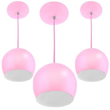 Imagem de Kit 3 Pendentes Bola Pequena Alumínio 15cm Rosa Bebê