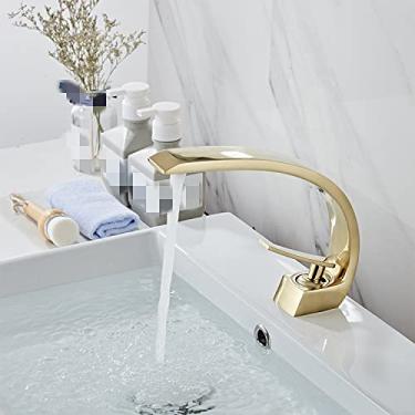Imagem de Torneira de pia de banheiro torneira de latão preto lavatório de alça única cachoeira quente e fria misturador elegante, ouro escovado, china