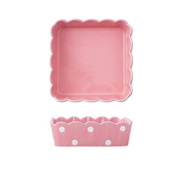 Imagem de Padrão de pontos placa de cerâmica tigela de salada forma quadrada louça de jantar panela de café da manhã doméstico pratos de sobremesa (cor: rosa)